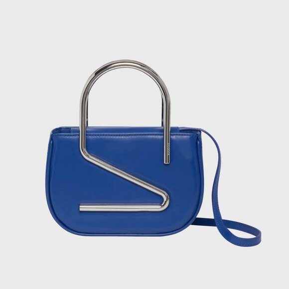 Yuzefi, Moon Bag, Blue Leather, Unique Metal Handle, NWOT - Picture 6 of 9